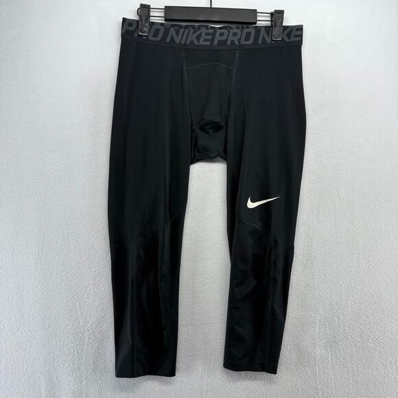 Nike Compression Pants Men's Large Black Pro Dri Fit Solid Tights Training Gym - Picture 1 of 9